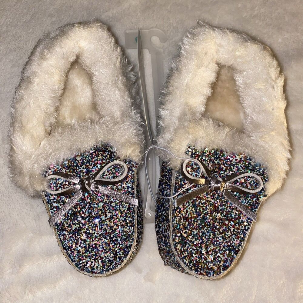 Cat and Jack Moccasins Slippers Slip- On Rainbow Glitter Medora Size 9 NEW!